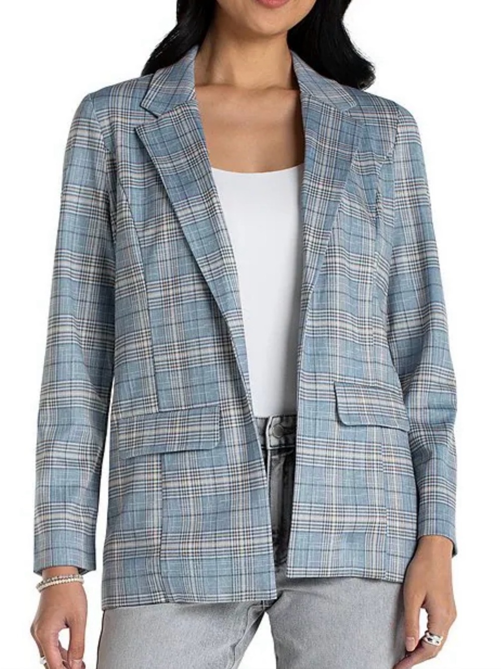 Liverpool Glen Plaid Open Front Boyfriend Blazer Jacket - XL-